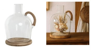 BOTTLE W/HANDLE & WOOD BASE
