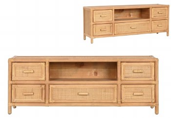 SPRUCE & RATTAN T.V. UNIT W/DRAWERS