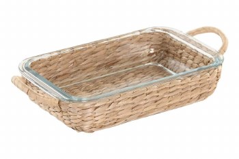 GLASS DISH W/NATURAL FIBER BASKET-SMALL