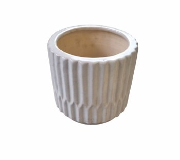 WHITE RIBBED GLAZED PLANTER -SMALL
