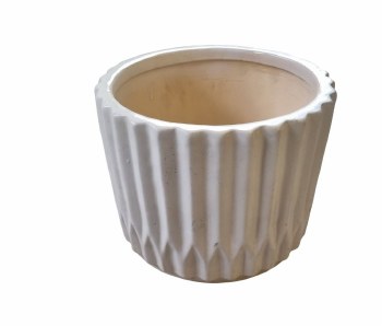 WHITE RIBBED GLAZED PLANTER-LARGE