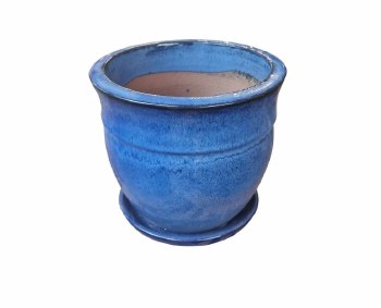 BLUE GLAZED PLANTER W/SAUCER-SMALL