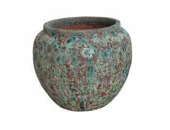 MOTTLED GREEN GLAZED TEXTURED PLANTER-LARGE