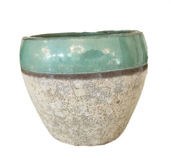 BLUE RIM GLAZED PLANTER-LARGE