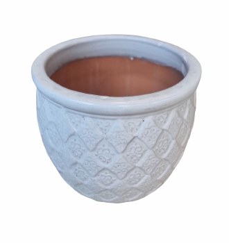 LIGHT GREY GLAZED PLANTER -LARGE