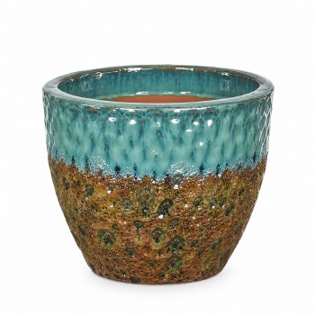 TEXTURED PLANTER W//TURQUOISE RIM-SMALL