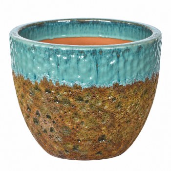 TEXTURED PLANTER W/TURQUOISE RIM-LARGE