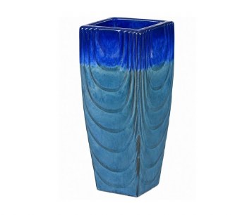 BLUE TALL GLAZED PLANTER-MEDIUM