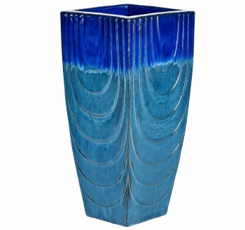 BLUE TALL GLAZED PLANTER-LARGE