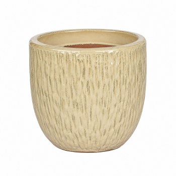 CREAM LINES GLAZED PLANTER -SMALL