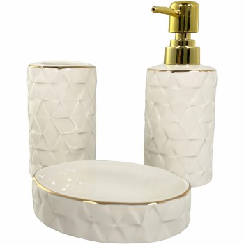 WHITE & GOLD BATH SET- 3 PIECE