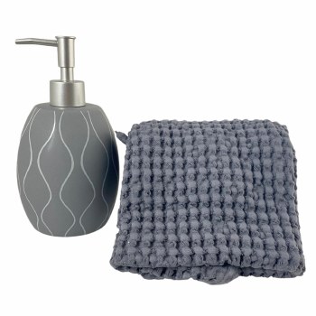 GREY BATH SET PUMP & TOWEL SET-2 PIECE