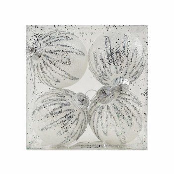 SILVER & WHITE BALL ORNAMENT-SET OF 4