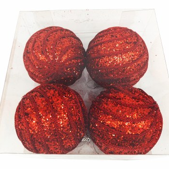 RED BALL ORNAMENT-SET OF 4