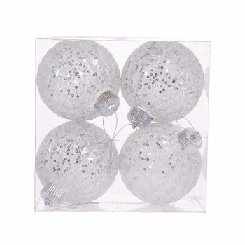 SILVER & WHITE BALL ORNAMENT-SET OF 4