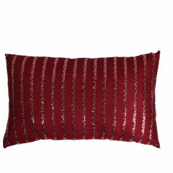 RED LUMBAR CUSHION W/STRIPED SEQUINS