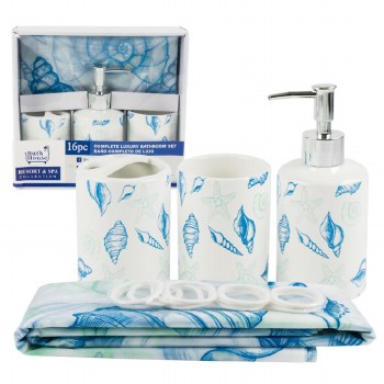 BLUE SHELL BATH SET-16 PIECE