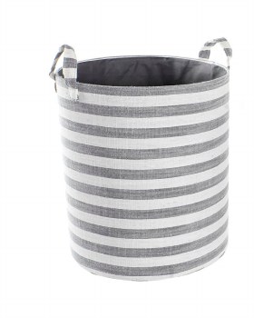 GREY STRIPED COTTON BASKET-LARGE