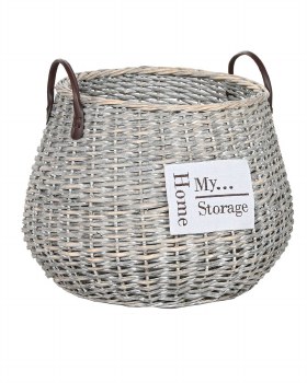 ROUND GREY WICKER BASKET-LARGE