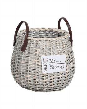 ROUNG GREY WICKER BASKET-SMALL