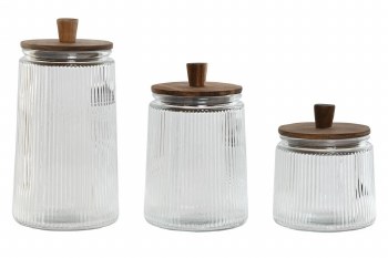 GLASS & ACACIA CANNISTER SET 3PC