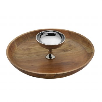 CHIP & DIP WOOD & METAL BOWL