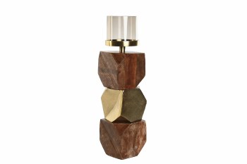 MANGO WOOD CANDLE HOLDER-GOLD-SMALL