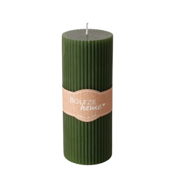 RIBBED DARK GREEN PILLAR CANDLE