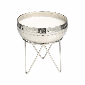 CANDLE W/METAL STAND-SILVER