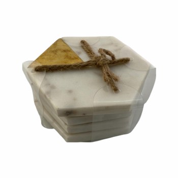 MARBLE/BRASS COASTER S/4