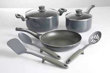 GREY COOKWARE SET WITH UTENSILS - 8 PIECE