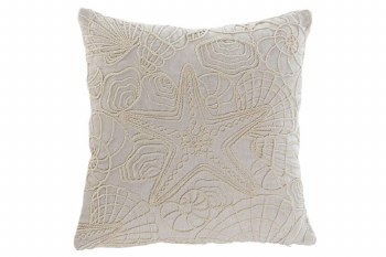 EMBROIDERED SHELLS CUSHION CREAM 18" x 18"