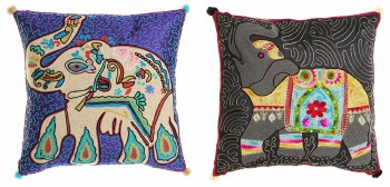 EMBROIDERED ELEPHANT CUSHION 16" x 16"