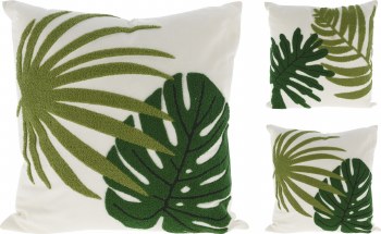 EMBROIDERED LEAF PRINT CUSHION