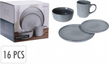 GREY STONEWARE DINNERWARE SET-16 PIECE