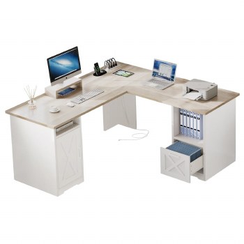 WHITE & GREY DESK W/MONITOR STAND