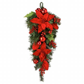 CHRISTMAS POINSETTIA WREATH-RED