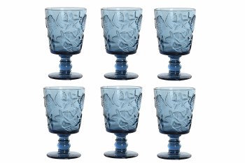 GLASS WINE SHELL BLUE S/6