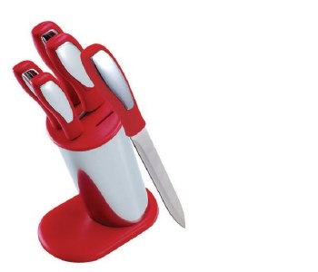 STAINLESS STEEL KNIFE BLOCK SET-RED-6 PIECE