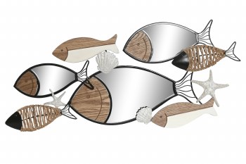 METAL & WOOD FISH MIRROR