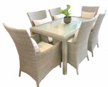 DINING TABLE W/6 CHAIRS-GREY-OUTDOOR