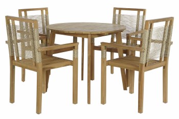 TEAK DINING TABLE W/ROPE-SET/5