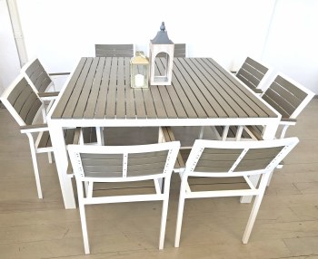 OUTDOOR ALUMINUM DINING TABLE & 8 CHAIRS