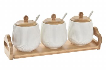 BAMBOO & PORCELAIN SERVING  SET 4PC
