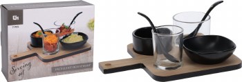 SERVING SET WITH WOOD TRAY-SET/7