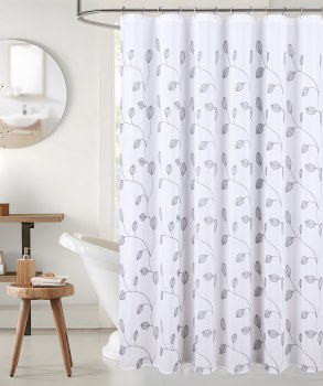 EMBROIDERED LEAF SHOWER CURTAIN- SILVER