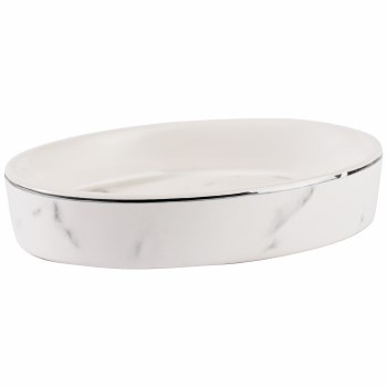 MARBLE SOAP DISH-WHITE/SILVER