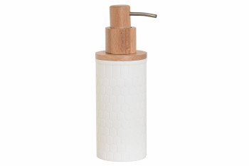 RESIN & BAMBOO SOAP PUMP-WHITE