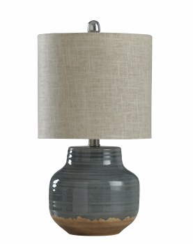 GLAZED GREY & NATURAL TABLE LAMP