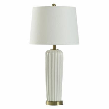 RIBBED CERAMIC TABLE LAMP-WHITE